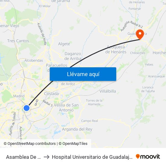 Asamblea De Madrid - Entrevías to Hospital Universitario de Guadalajara (Hosp. Universitario de Guadalajara) map