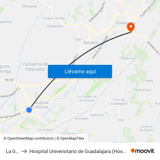 La Garena to Hospital Universitario de Guadalajara (Hosp. Universitario de Guadalajara) map