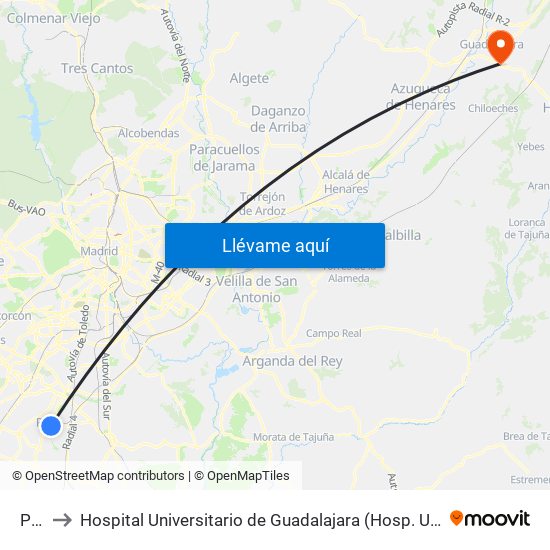 Parla to Hospital Universitario de Guadalajara (Hosp. Universitario de Guadalajara) map