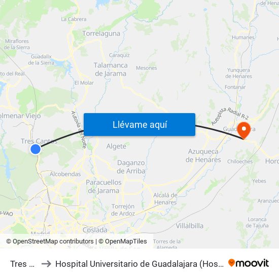Tres Cantos to Hospital Universitario de Guadalajara (Hosp. Universitario de Guadalajara) map