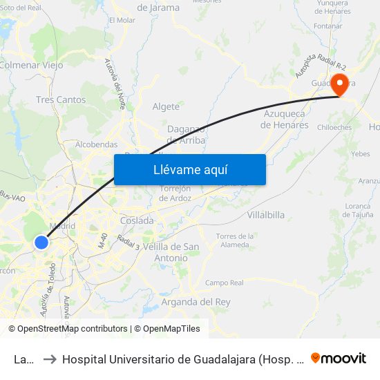 Laguna to Hospital Universitario de Guadalajara (Hosp. Universitario de Guadalajara) map