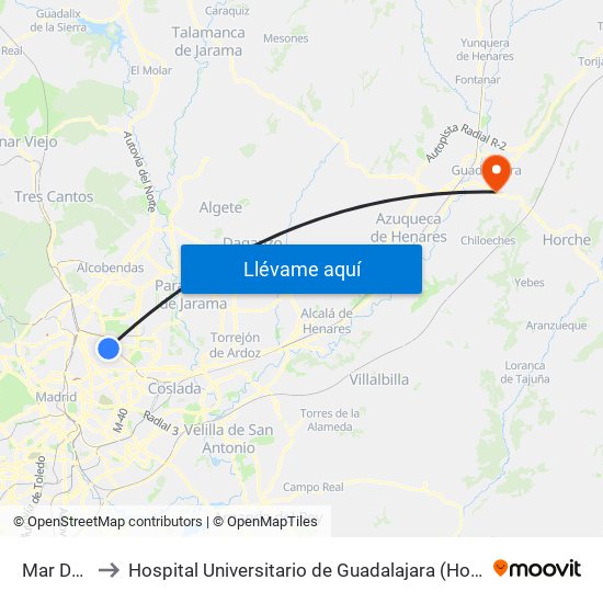 Mar De Cristal to Hospital Universitario de Guadalajara (Hosp. Universitario de Guadalajara) map