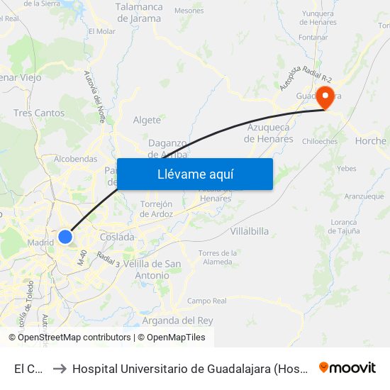 El Carmen to Hospital Universitario de Guadalajara (Hosp. Universitario de Guadalajara) map