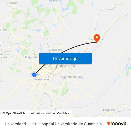 Universidad Rey Juan Carlos to Hospital Universitario de Guadalajara (Hosp. Universitario de Guadalajara) map