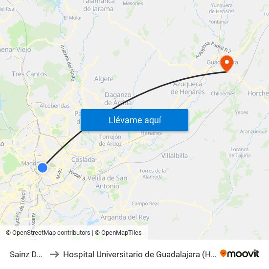 Sainz De Baranda to Hospital Universitario de Guadalajara (Hosp. Universitario de Guadalajara) map