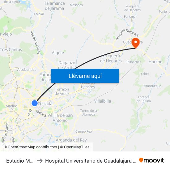 Estadio Metropolitano to Hospital Universitario de Guadalajara (Hosp. Universitario de Guadalajara) map