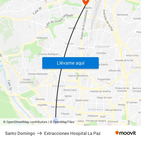 Santo Domingo to Extracciones Hospital La Paz map