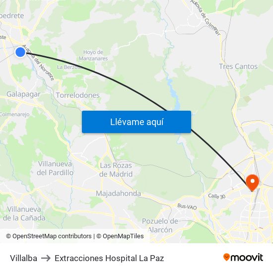 Villalba to Extracciones Hospital La Paz map