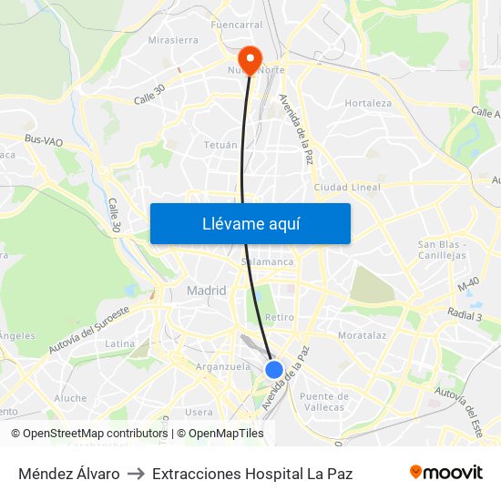 Méndez Álvaro to Extracciones Hospital La Paz map