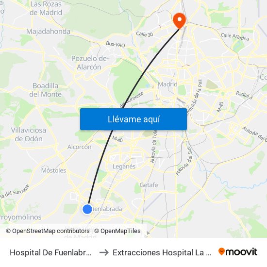Hospital De Fuenlabrada to Extracciones Hospital La Paz map