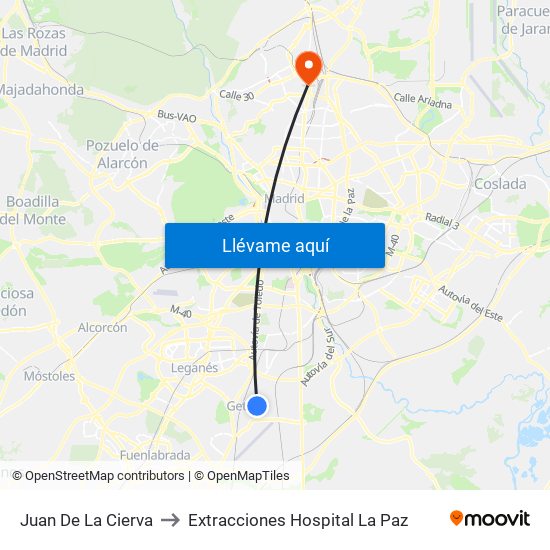 Juan De La Cierva to Extracciones Hospital La Paz map