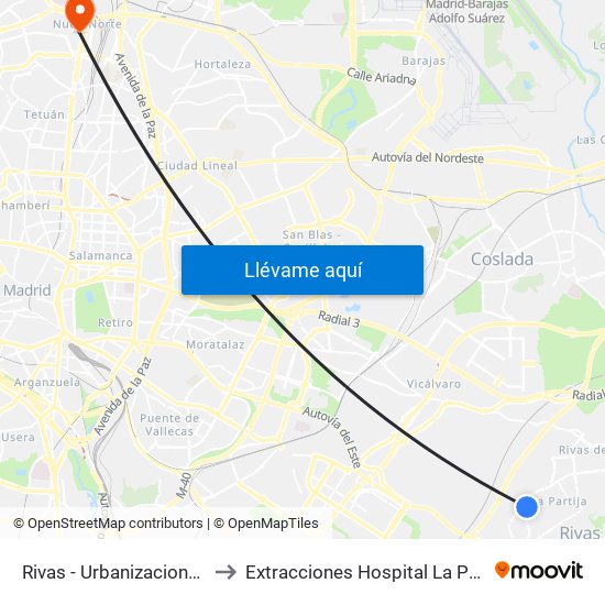 Rivas - Urbanizaciones to Extracciones Hospital La Paz map