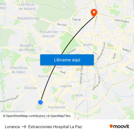 Loranca to Extracciones Hospital La Paz map
