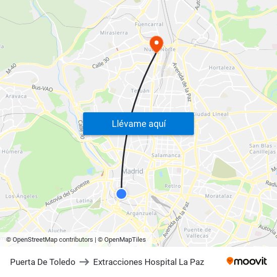 Puerta De Toledo to Extracciones Hospital La Paz map