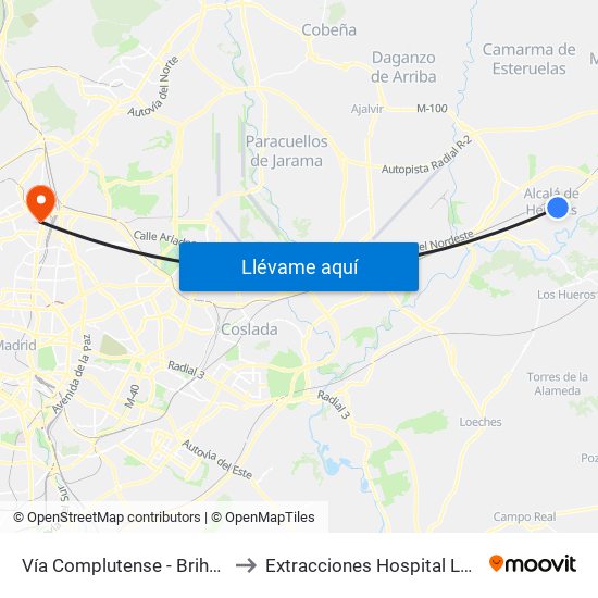 Vía Complutense - Brihuega to Extracciones Hospital La Paz map