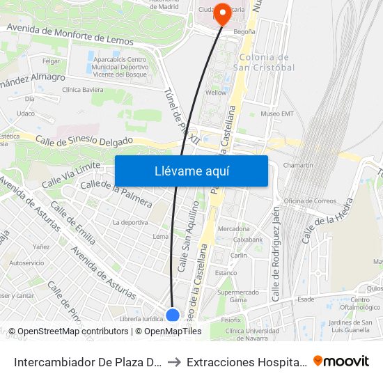 Intercambiador De Plaza De Castilla to Extracciones Hospital La Paz map