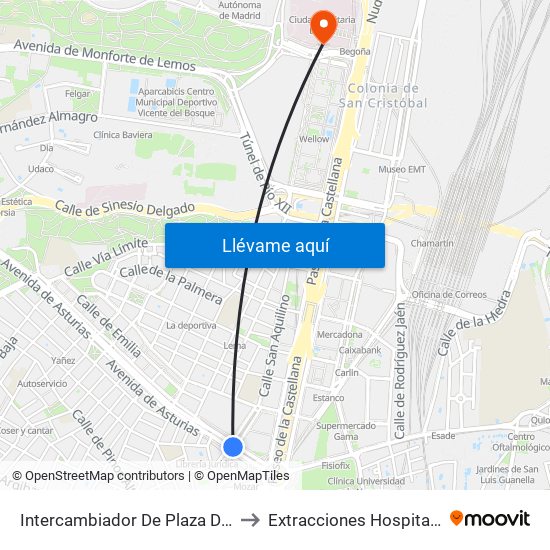 Intercambiador De Plaza De Castilla to Extracciones Hospital La Paz map