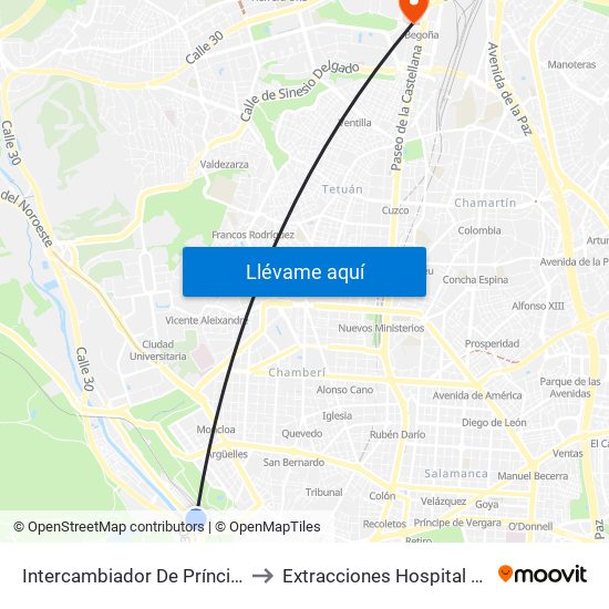 Intercambiador De Príncipe Pío to Extracciones Hospital La Paz map