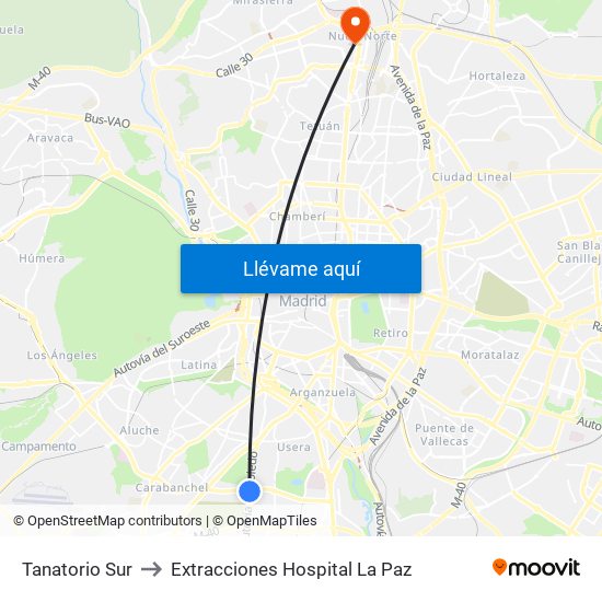 Tanatorio Sur to Extracciones Hospital La Paz map