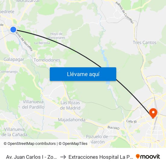 Av. Juan Carlos I - Zoco to Extracciones Hospital La Paz map