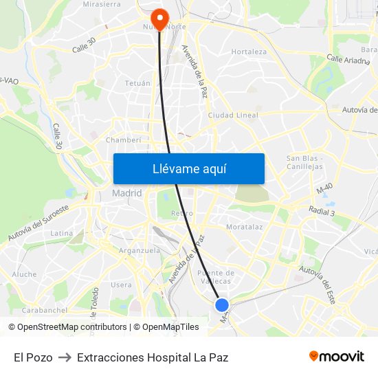 El Pozo to Extracciones Hospital La Paz map