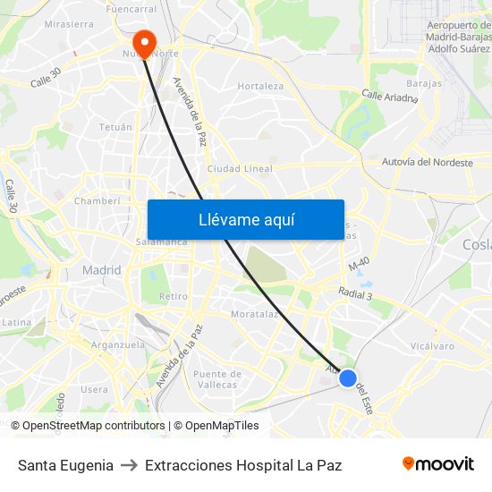 Santa Eugenia to Extracciones Hospital La Paz map