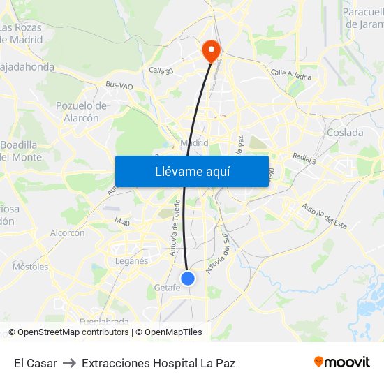El Casar to Extracciones Hospital La Paz map