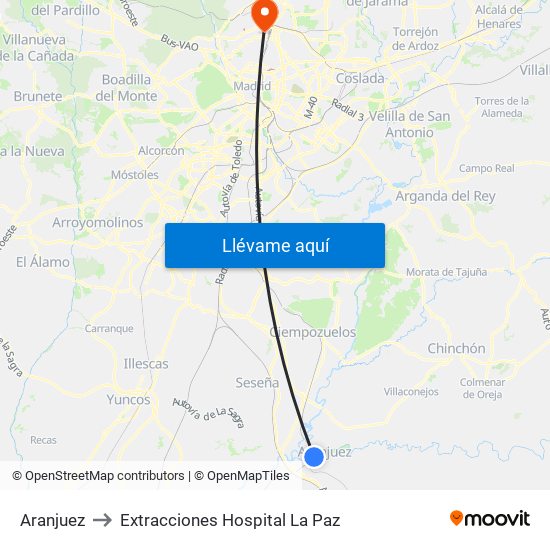 Aranjuez to Extracciones Hospital La Paz map