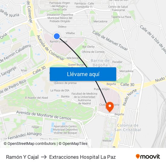 Ramón Y Cajal to Extracciones Hospital La Paz map