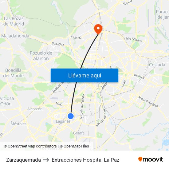 Zarzaquemada to Extracciones Hospital La Paz map