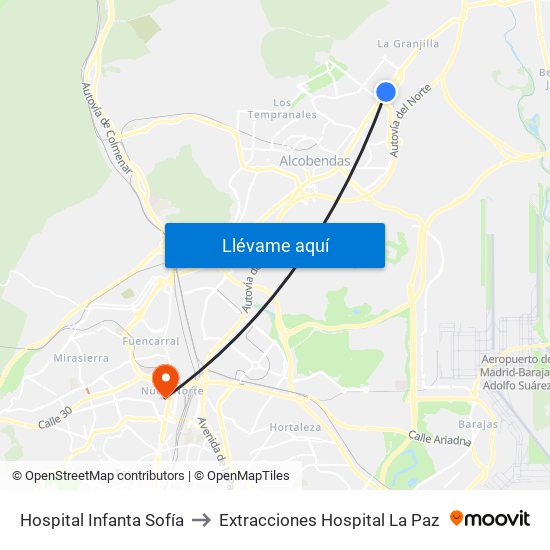 Hospital Infanta Sofía to Extracciones Hospital La Paz map