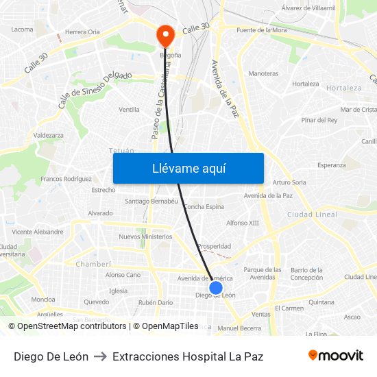 Diego De León to Extracciones Hospital La Paz map