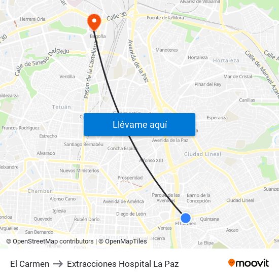 El Carmen to Extracciones Hospital La Paz map