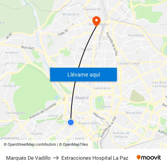 Marqués De Vadillo to Extracciones Hospital La Paz map