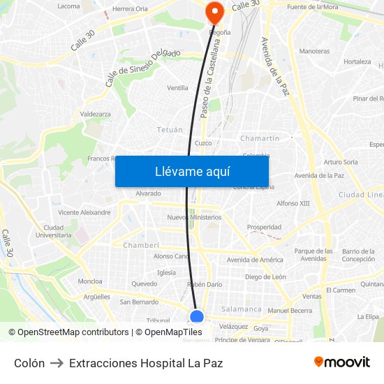 Colón to Extracciones Hospital La Paz map