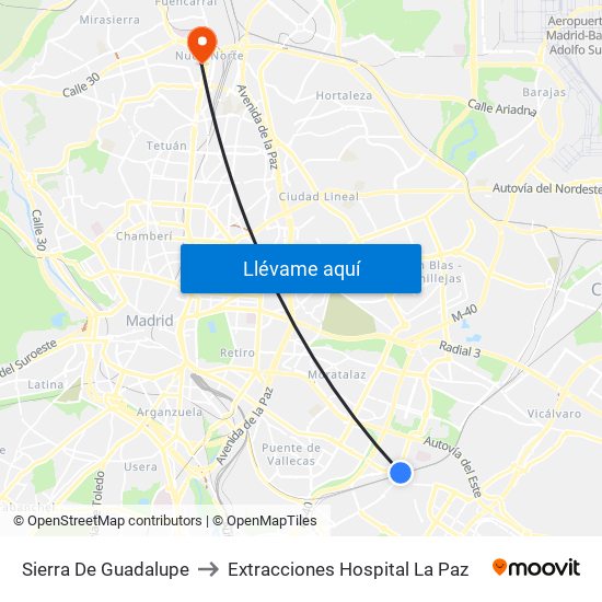 Sierra De Guadalupe to Extracciones Hospital La Paz map
