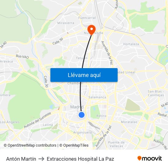 Antón Martín to Extracciones Hospital La Paz map