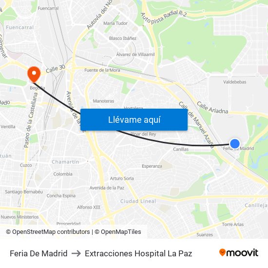 Feria De Madrid to Extracciones Hospital La Paz map