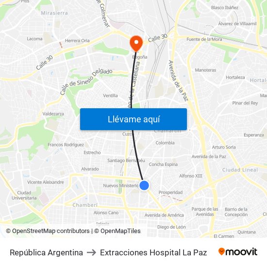 República Argentina to Extracciones Hospital La Paz map