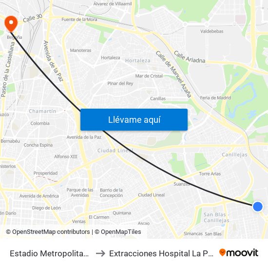 Estadio Metropolitano to Extracciones Hospital La Paz map