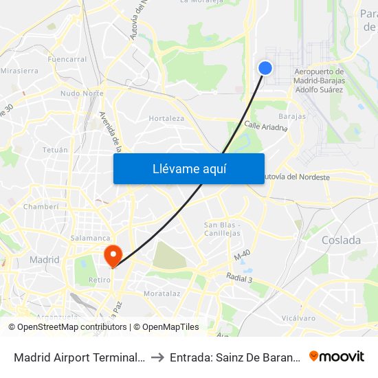 Madrid Airport Terminal 4 to Entrada: Sainz De Baranda map