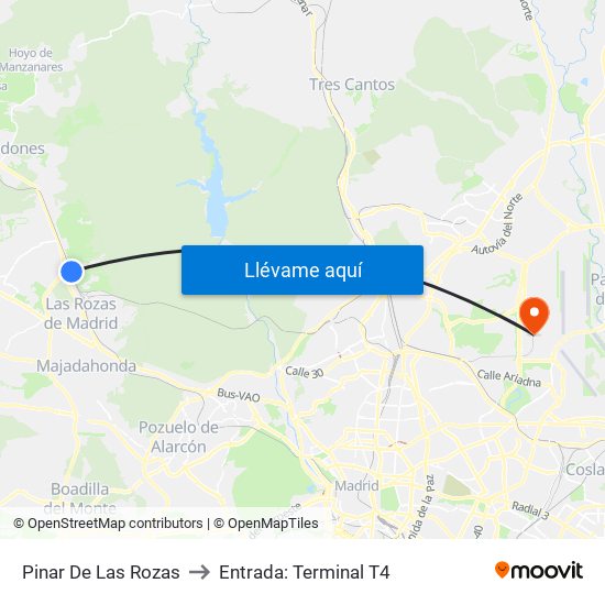 Pinar De Las Rozas to Entrada: Terminal T4 map