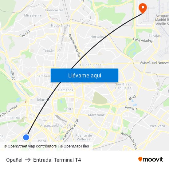 Opañel to Entrada: Terminal T4 map