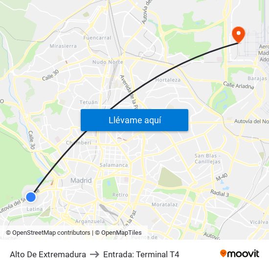 Alto De Extremadura to Entrada: Terminal T4 map