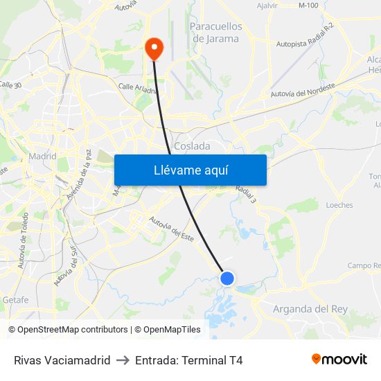 Rivas Vaciamadrid to Entrada: Terminal T4 map
