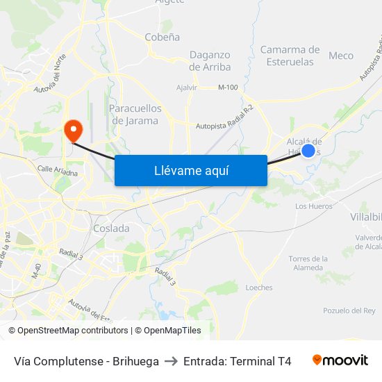 Vía Complutense - Brihuega to Entrada: Terminal T4 map