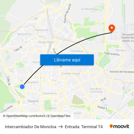 Intercambiador De Moncloa to Entrada: Terminal T4 map