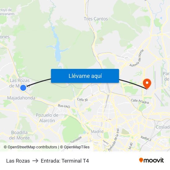 Las Rozas to Entrada: Terminal T4 map