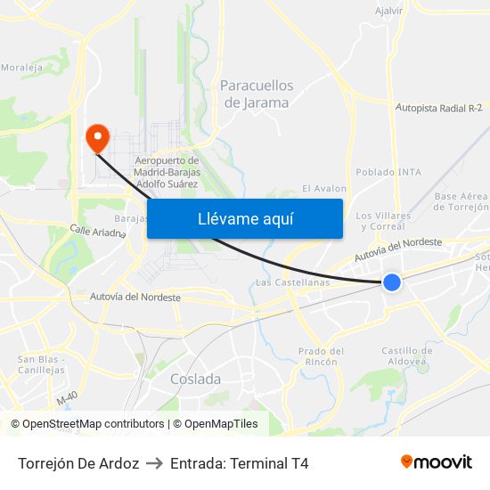 Torrejón De Ardoz to Entrada: Terminal T4 map