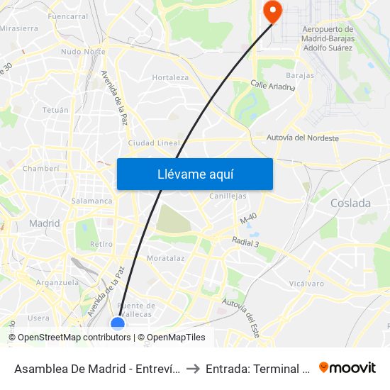 Asamblea De Madrid - Entrevías to Entrada: Terminal T4 map